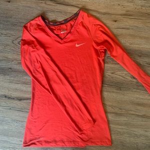 nike dry fit long sleeve top red